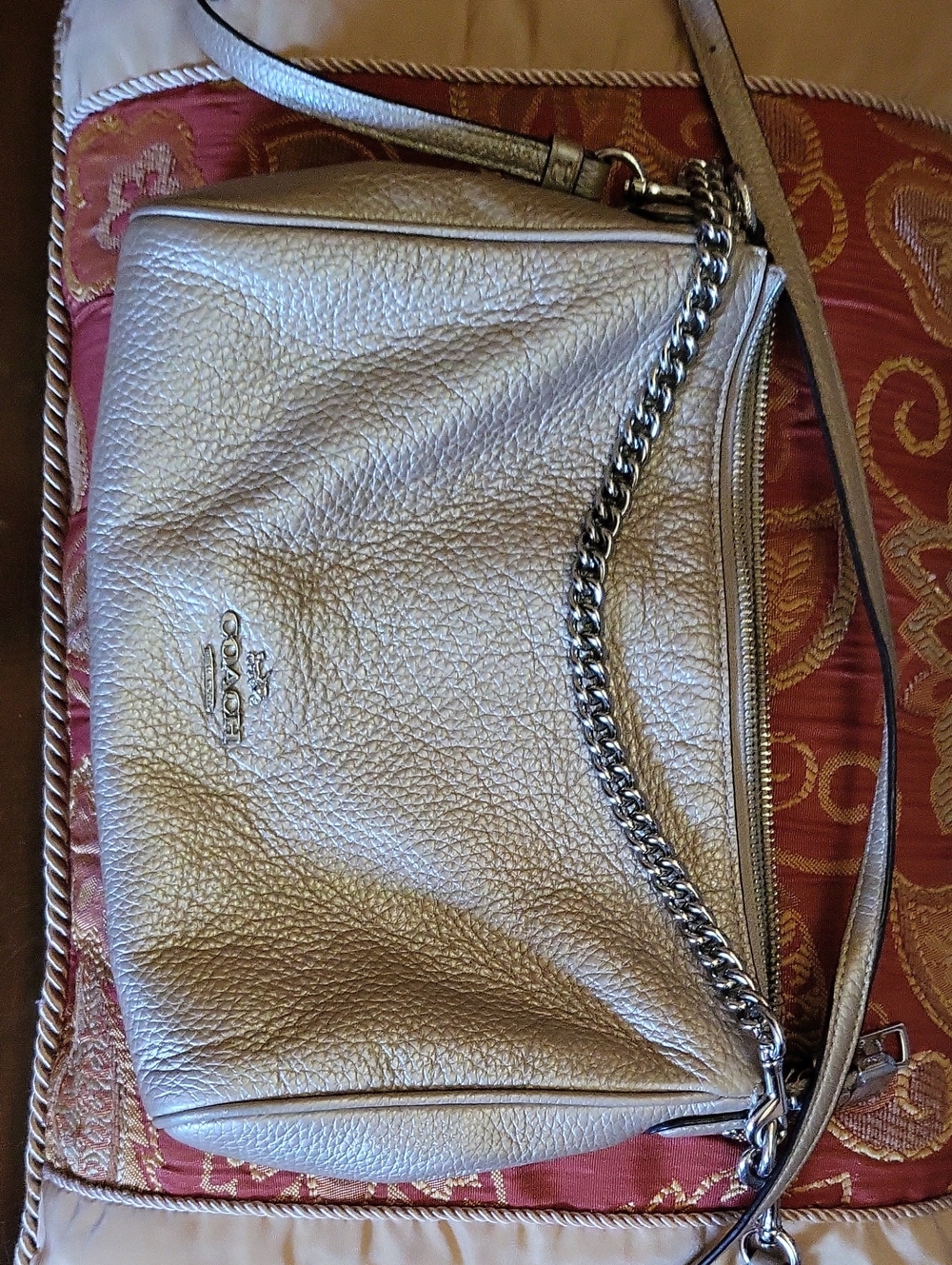 Coach Metallic Gold Pebbled Leather Shoulder Bag with Chain Strap